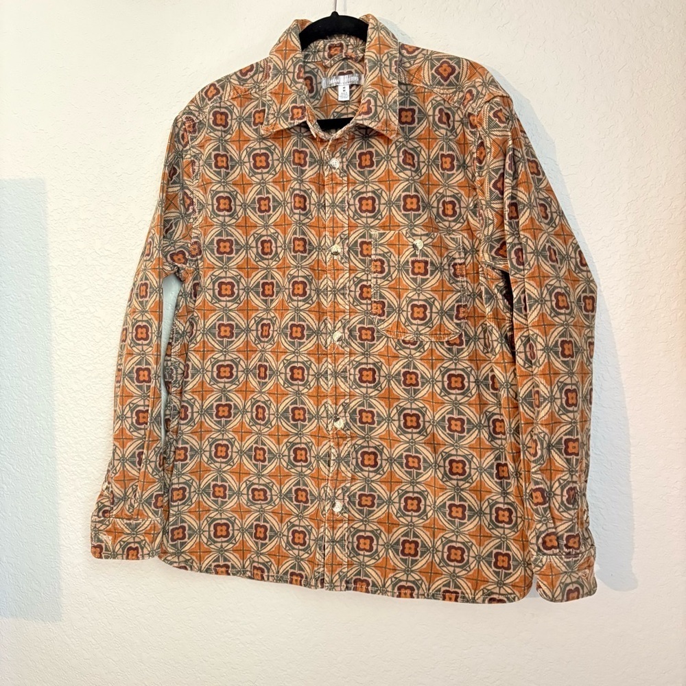 Urban Outfitters 80s Print Casual Button Down Long Sleeve Boho Mens